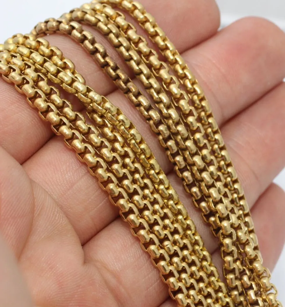 

3mm Diameter original raw Solid Brass BOX chain Link Chains Metal Cords for Diy Accessories handmade Making