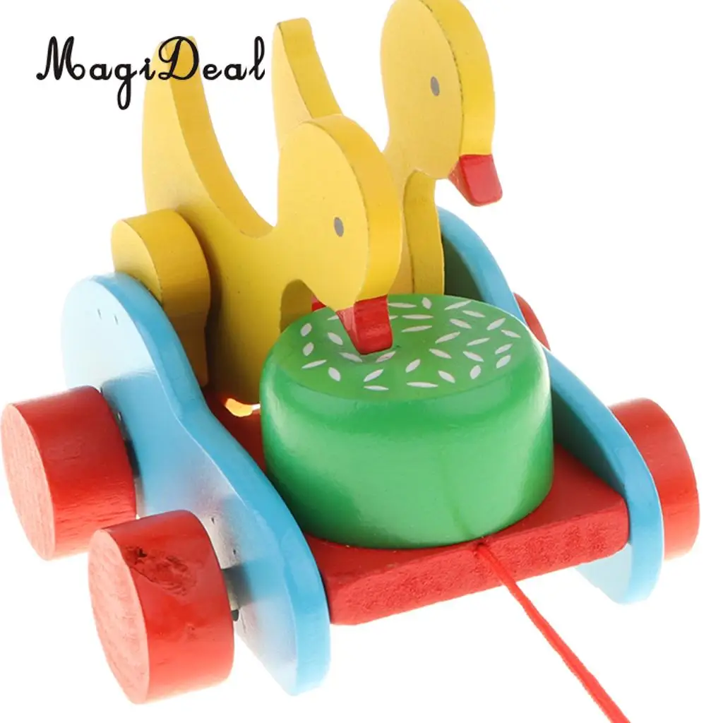 Wooden Pull Along Rooster Duck Peck Rice Crafts Puzzles Game Kids Baby Learning Walking Toy Play Activity