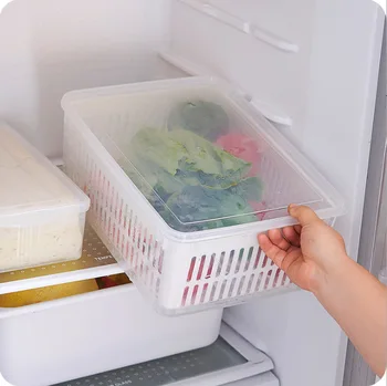 

Refrigerator Sealed Collection Home Holder Container Organizer Kitchen Drain Storage Box Seafood Vegetable Rectangular Plastic