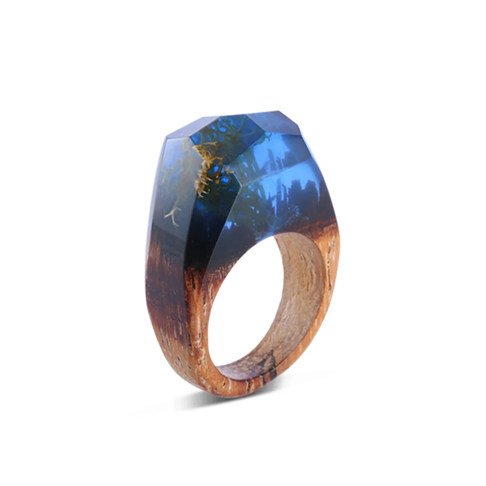Кольца BOEYCJR синего цвета из дерева и смолы, модные ювелирные изделия из водорослей в стекле, новые деревянные кольца для женщин, свадебный подарок