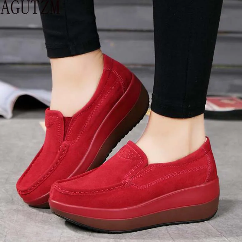 

AGUTZM Women's shoes Ballet Cow Suede Leather Flat Platform Woman Shoes Slip On Female Women's Loafers Moccasins Shoe v220