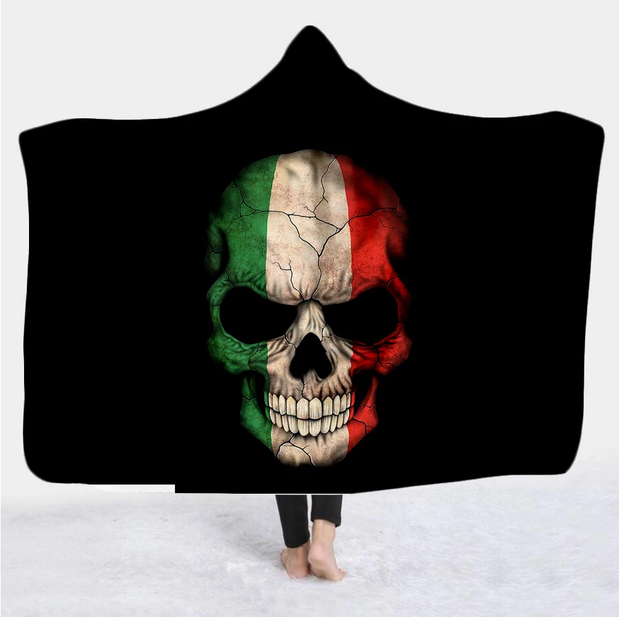 

PLstar Cosmos Hooded Blanket for Adult Gothic Color Skull Sherpa Fleece Wearable Throw Blanket Microfiber Galaxy Bedding style-2