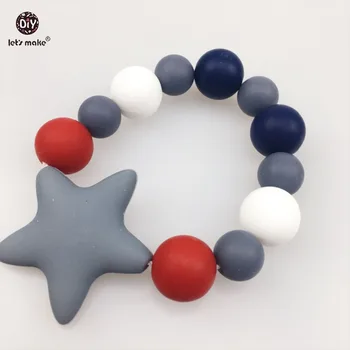 

Let's make Silicone Teething Ring Beads Silicone Teething Toy Baby Teething Ring Red Navy and White Star