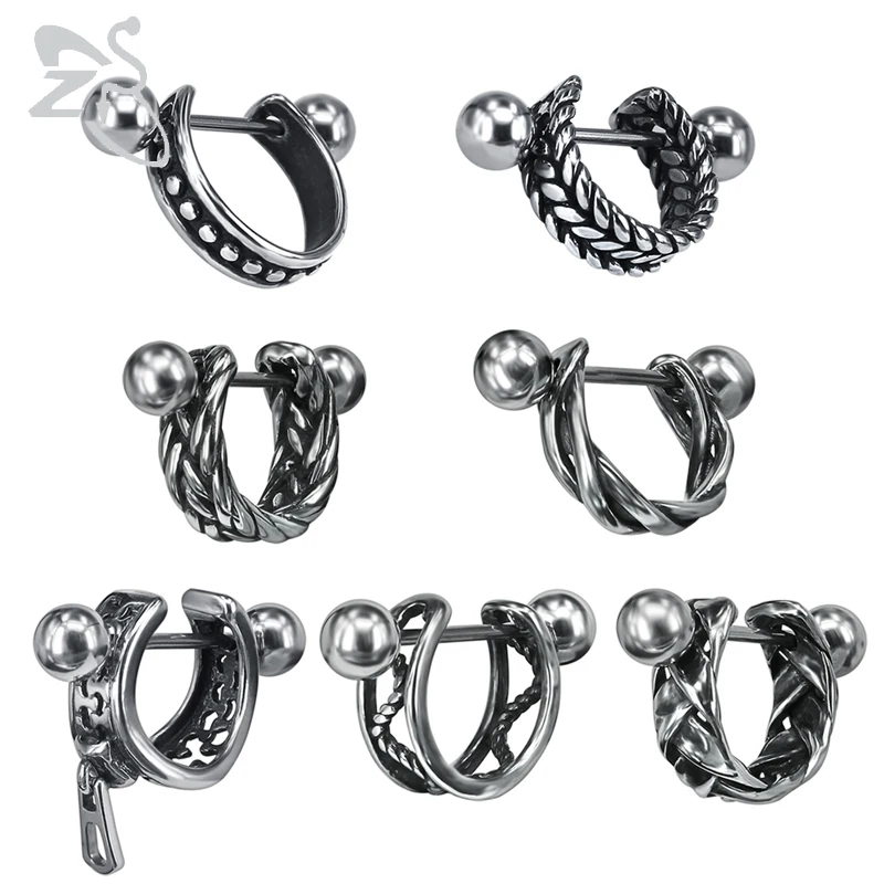 ZS Hip Hop Hoop Earrings Punk Style Round Earring Men's Stainless Steel
