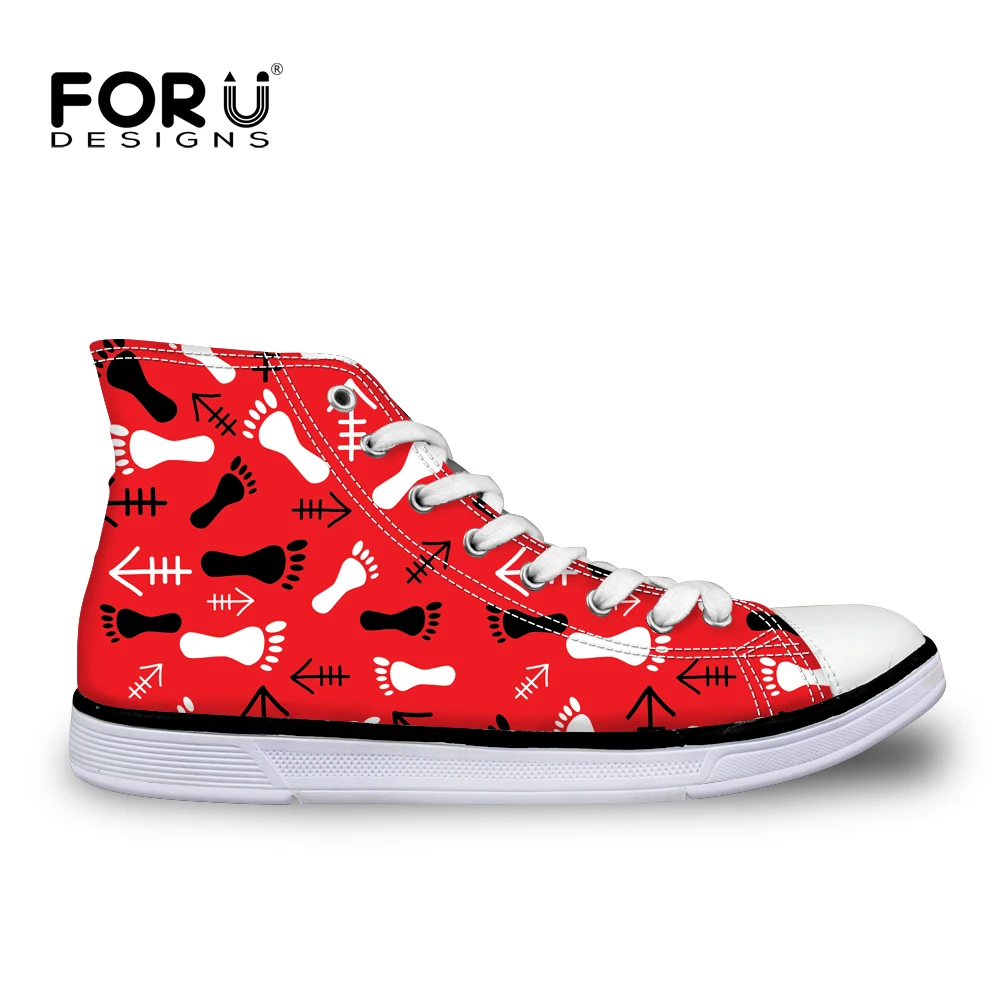

FORUDESIGNS Zapatos Mujer Flats High Top Vulcanize Shoes for Female Student Footprint Casual Canvas Shoes Women Spring Shoes