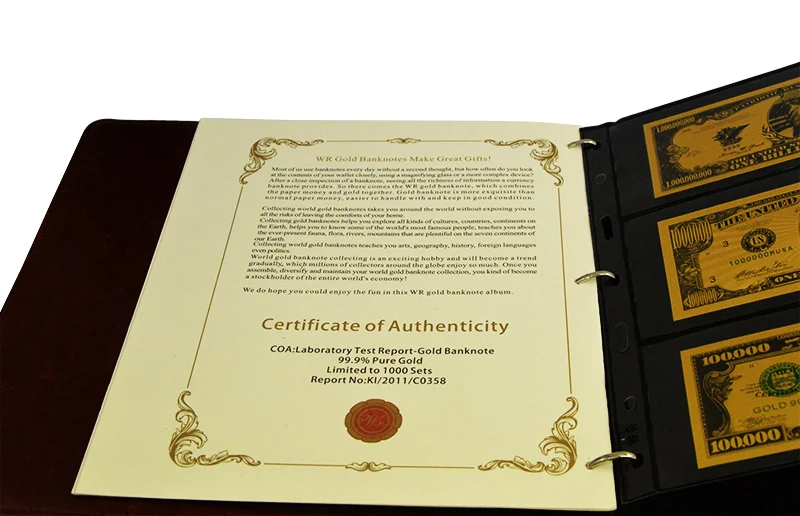 Money альбом для денег 150 шт World colored Gold банкнота в наборе из искусственной кожи