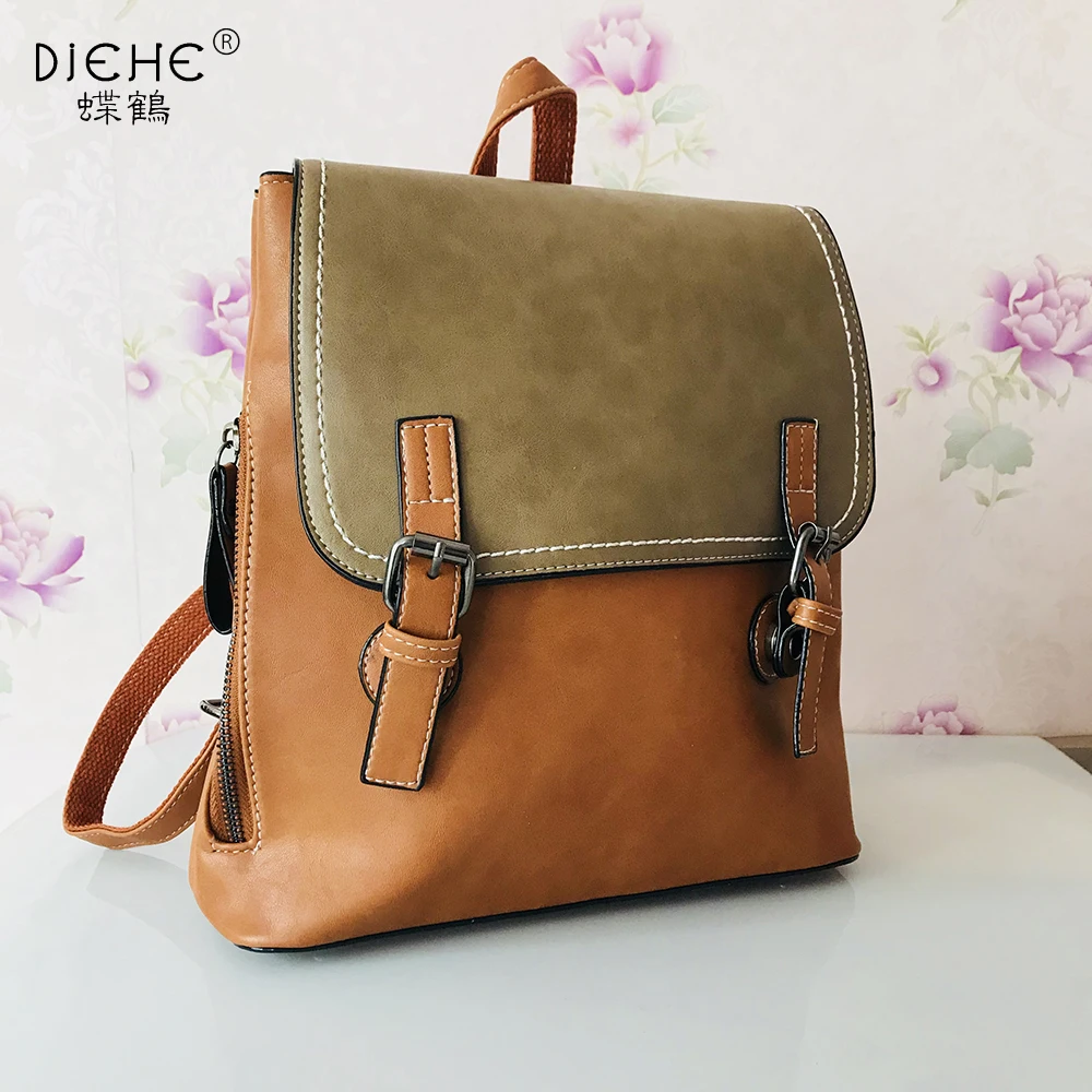 

New Women Leather Backpacks Female School Bags for Girls Small Double Shoulder Patchwork Color Travel Bagpack Mochila Feminina