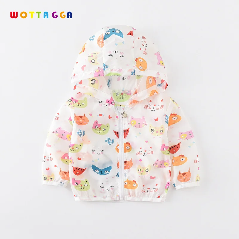 

WOTTAGGA 2018 Baby Girls Sun-proof Clothing Girl Toddler Fresh Breach Cartoon Coat Super Wings Pig Cat Hooded Clothes Ventilate
