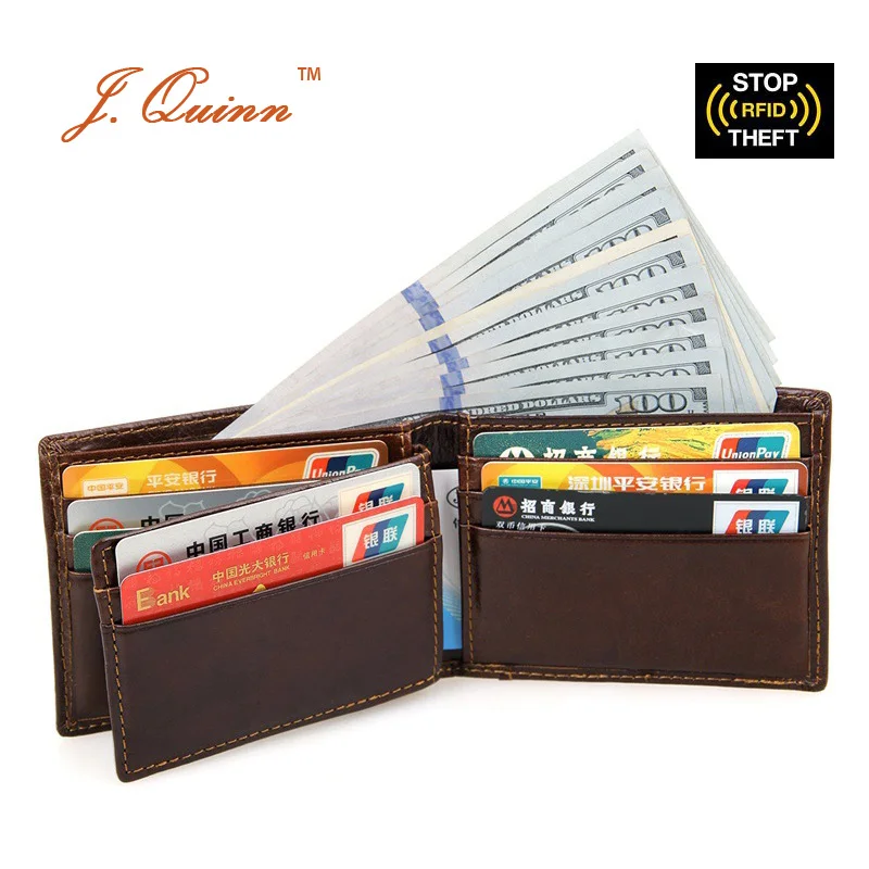 

J.Quinn 8 Card RFID Credit Dollar Wallet Mens Casual Real Genuine Leather Short Wallets with ID Flap Bifold Vintage Men Purse