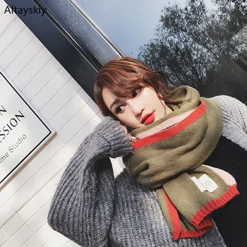 

Scarves Women Thicker Sweet Printed Korean Style Winter Warm Daily Wraps Womens Trendy Simple All-match Knitting Scarfs Chic