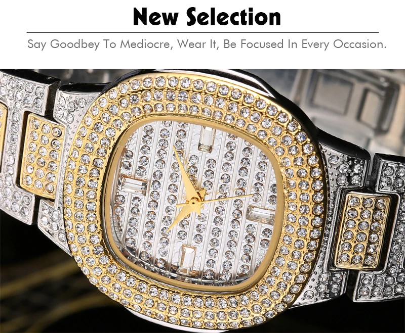 Iced Out Watch Quartz Famous Diamond Business Wristwatch