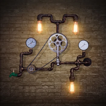 

Water pipes American Cafe Bar wall lights retro loft industrial wind pipe wall lamp iron decorative gear aisle ZA SG31