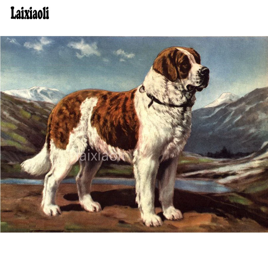

Full Diy square round drill Diamond Painting Animal pets saint bernard Dog Embroidery Cross Stitch mosaic Needlework Christmas