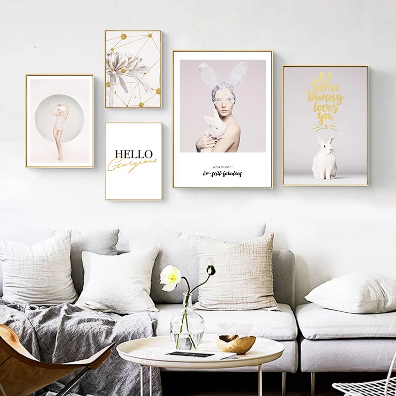 

Bunny Poster Print Rabbit Abstract Canvas Paintings Nordic POP Wall Art Pictures on Canvas Gifts Girls Room Home Decor Unframed