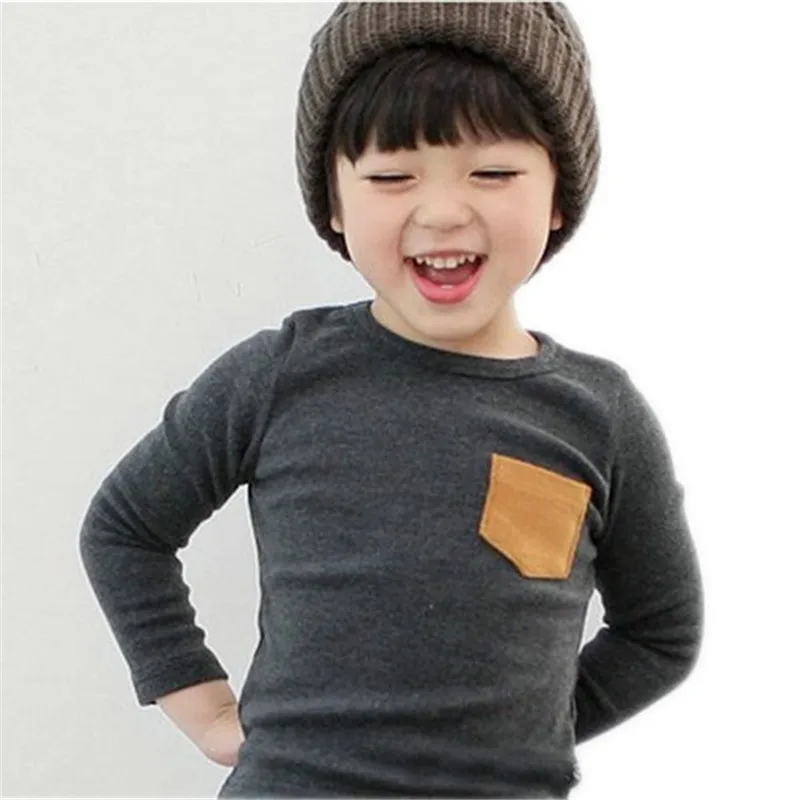 

Baby Kids Long Sleeve Crewneck T-shirt Pocket Decor Boy Girl Shirt Clothes 2-7 Y