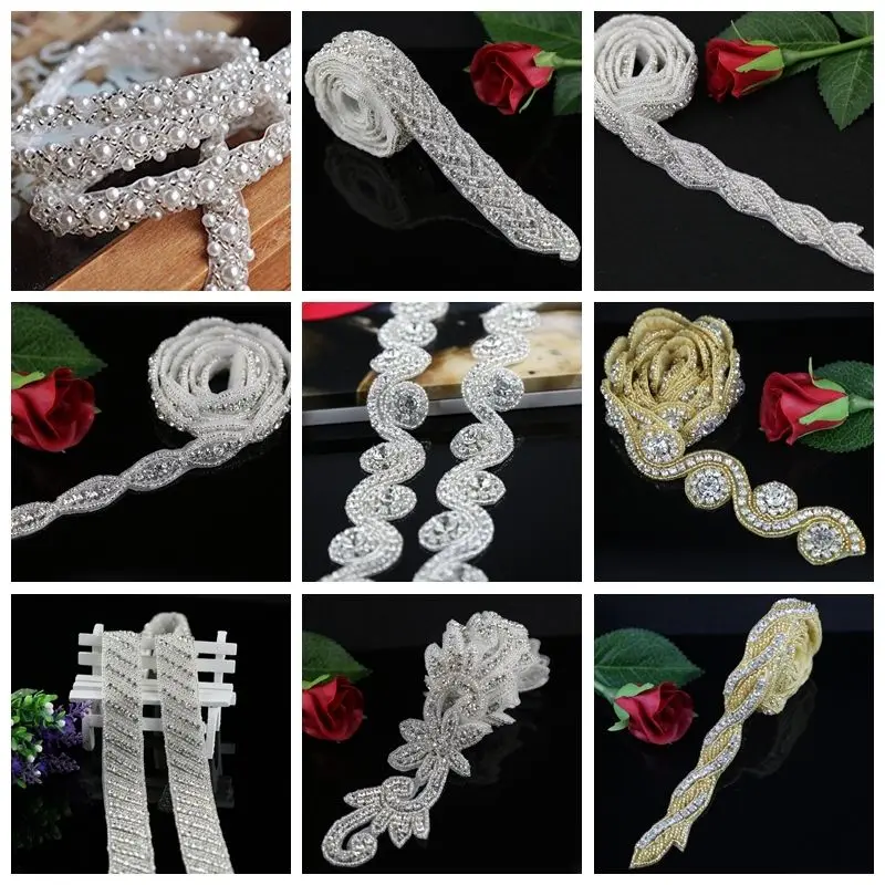1 ярд свадебный Кристалл Стразы аппликация искусственное дерево DIY пояс|sash belt|wedding