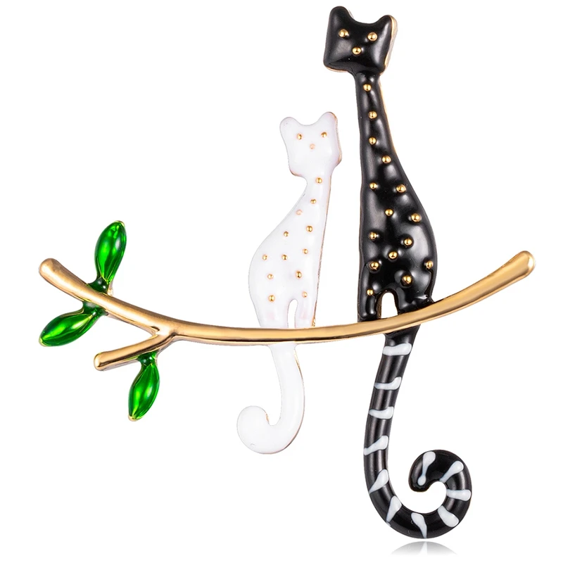 Cartoon Two Cats Shape Brooches Black Enamel Jewelry For Women Kids Coat Dress Collar Pins Party Accessories Gifts | Украшения и