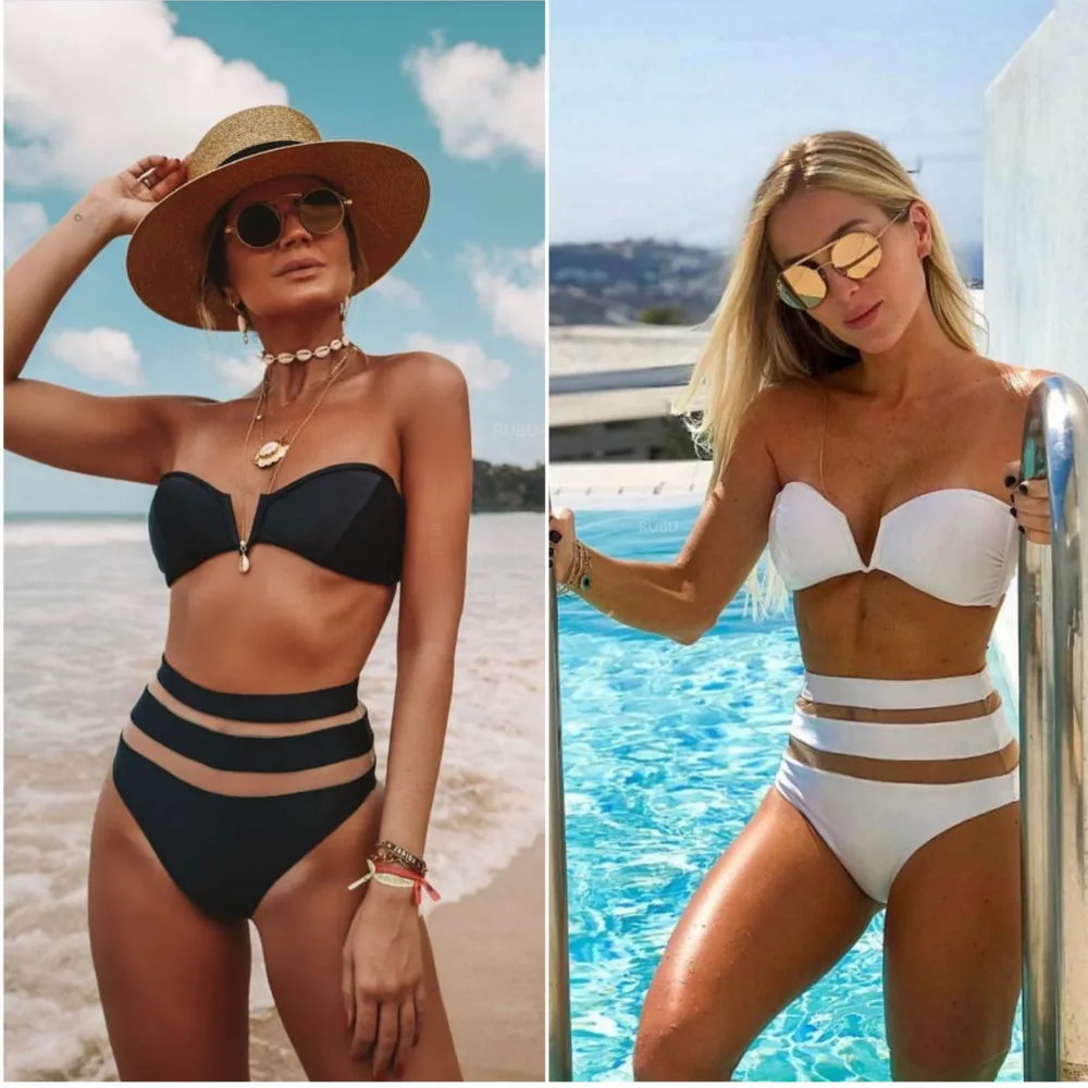 Swimming Swim Suit Women V Lead Gauze Split Joint Sexy High Waisted Bathing Suits Waist Strapless Bikini Woman Swimsuit