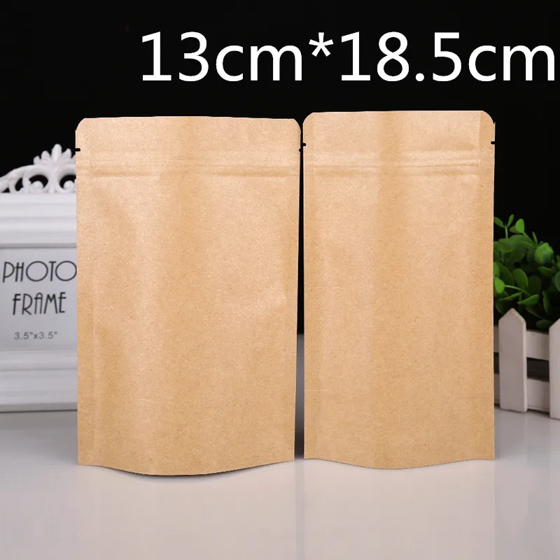 

5.1''x7.3'' (13*18.5cm) Self Seal Kraft Paper Doypack Pouches With Aluminum Foil Coated Inner Stand Up Coffee Powder Storage Bag