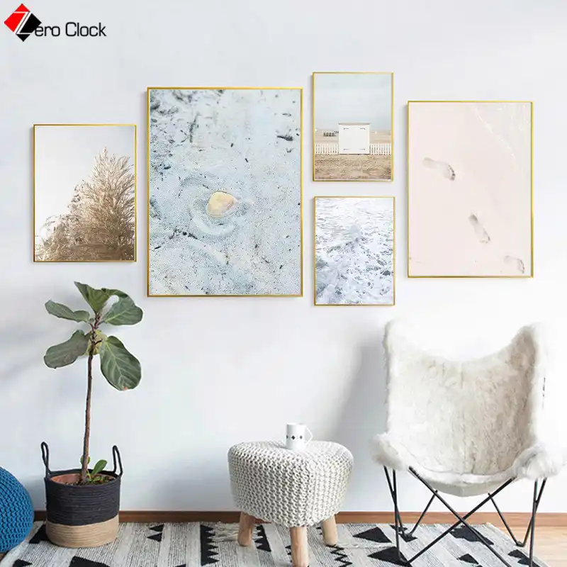 Beach Poster Landscape Canvas Painting Coastal Decor Neutral Blue