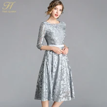 H Han queen/осеннее кружевное платье для работы, повседневное, тонкое, модное, с круглым вырезом, сексуальное, с вырезом, платья для женщин, половина рукава, ТРАПЕЦИЕВИДНОЕ, винтажное, Vestidos