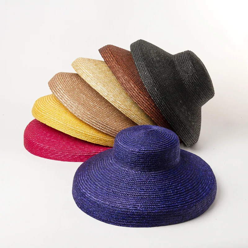 

01907-HH7291 2019 new desige summer handmade STRAW FLAT black ribbon holiday sun cap women leisure beach hat