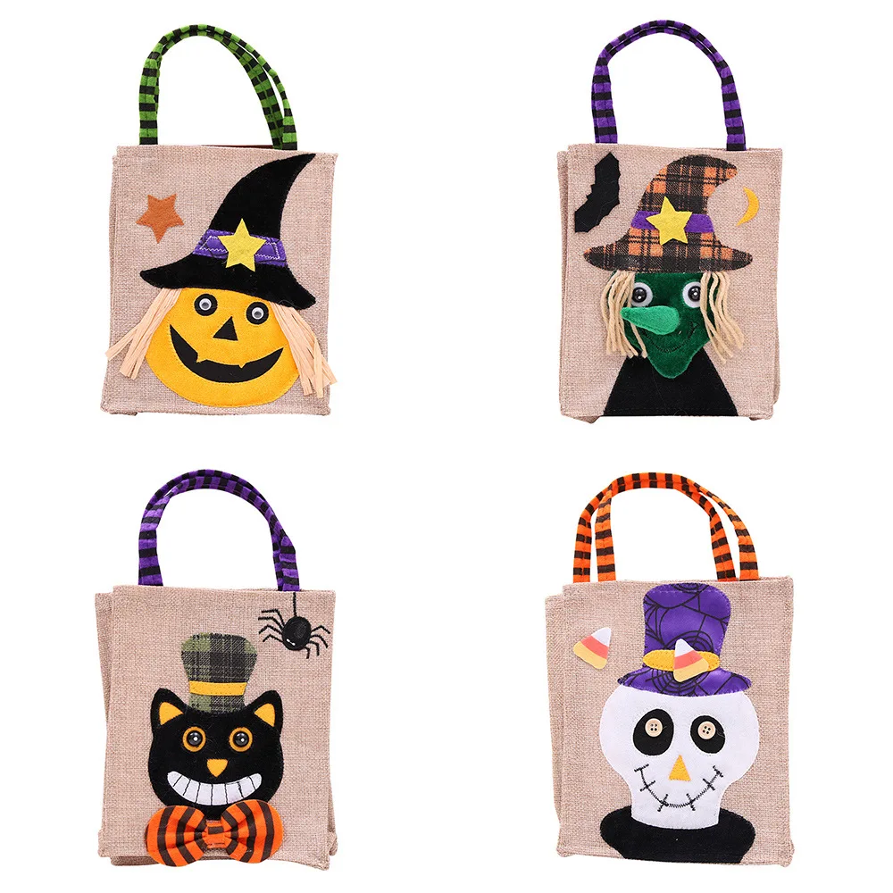 

Halloween Linen Candy Bag Creative Cartoon Designer Holiday Festival Decor Pumpkin Cat Children Evening Christmas Gift Bags