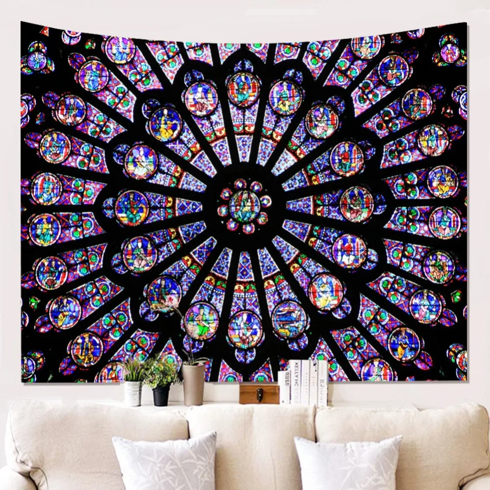 

Drop Shipping Notre Dame Cathedral In Paris South Rose Window Tapestry Polyester Printed Wall Hanging Decor Art