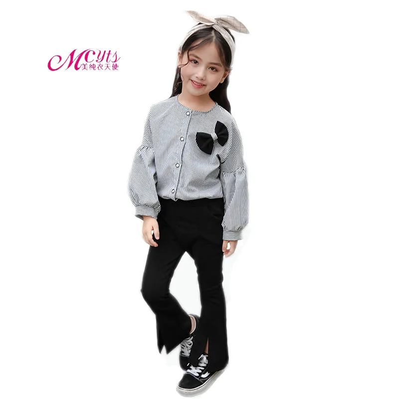 

Girls Clothes Sets Spring Autumn Children Clothing Striped Shirt+Pants 2 PCS Suit Kids School Uniform For Girl 4 6 8 10 12 Years