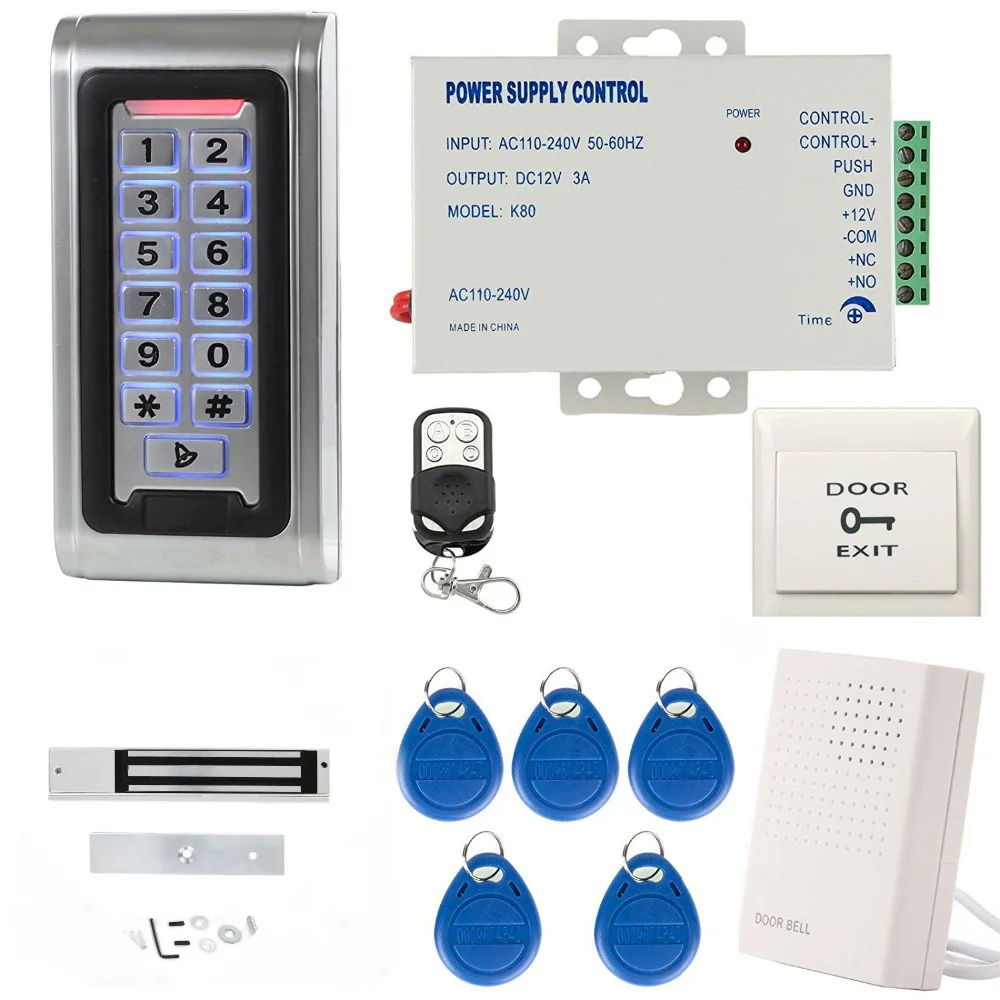 

YobangSecurity Waterproof Door RFID Access Control Security System Kit+Electronic Door lock+Doorbell+Door Switch+PowerSupply