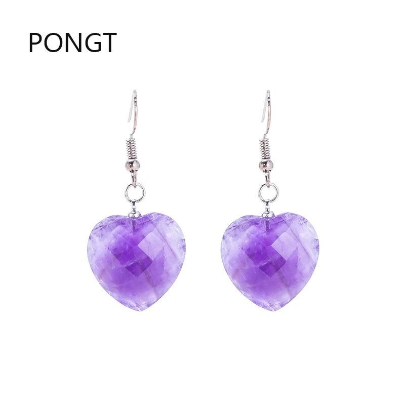 Améthyste Naturelle Quartz Crystal Opal Triangle pendule Dangle Crochet Boucle d/'oreille Pierre
