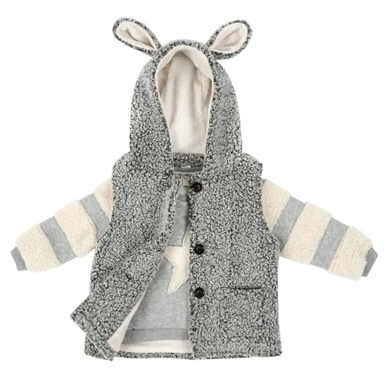 

2PCs Winter Warm Jacket Baby Boy's Fashion Set Star Print Long Sleeve Hoodie+Thick Vest Suits Kids Coat