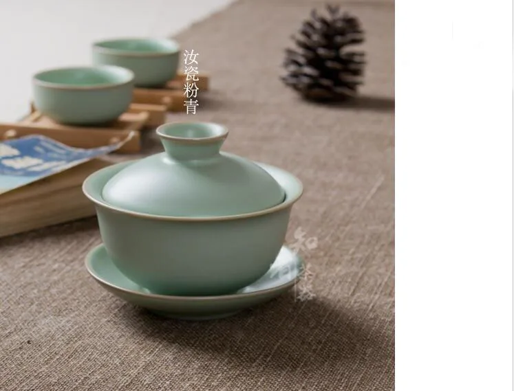 Горячая Распродажа, ru печи пигментированные anxi tieguanyin gaiwan, набор из трех предметов, двойная линия, Цзиндэчжэнь, инструмент для белого чая