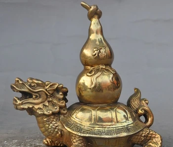 

china brass fengshui Longevity animal Dragon turtle tortoise Gourd lucky statue