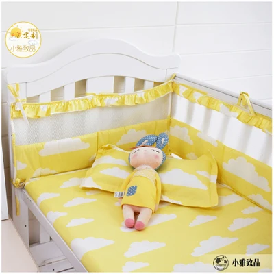 5 шт./компл. с узором из облаков для детские, для малышей кроватки Постельное белье хлопок одежда для малышей постельное включают детская кроватка бамперы для простыни на кровать, 7 размеров - Цвет: yellow 5 pcs