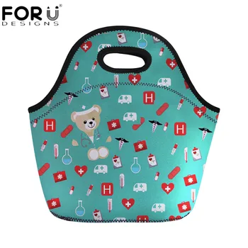 

FORUDESIGNS 2019 New Fashion Portable Lunch Bags Cute Nurse Bear Pattern Insulated Thermal Cooler Picnic Tote Bag Kids Lunchbox