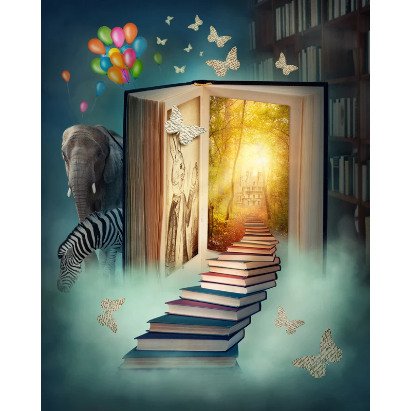 

custom vinyl cloth mystery book door road balloon photography backdrops for newborn kids baby photo studio portrait backgrounds