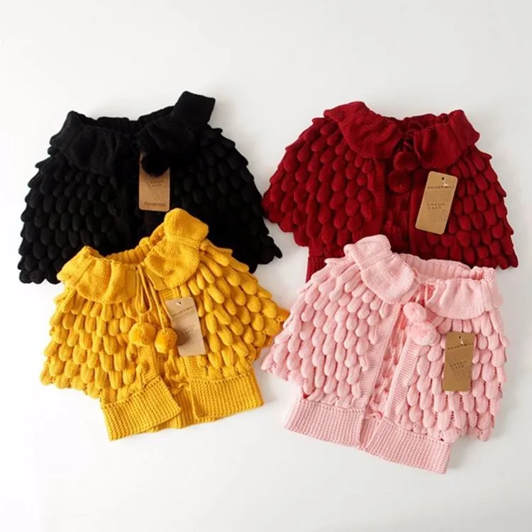 Girl Cardigan Autumn Knitting Wool Bat Sleeve Sweater 2-6Y