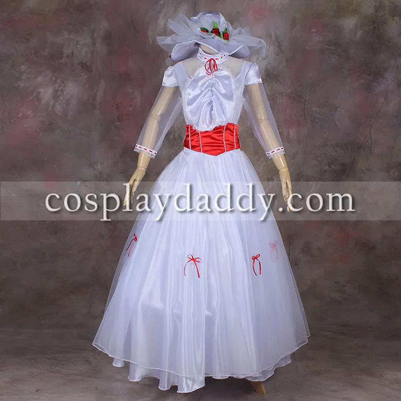 

Mary Poppins Movie Princess Mary White Party Dress Cosplay Costume L005