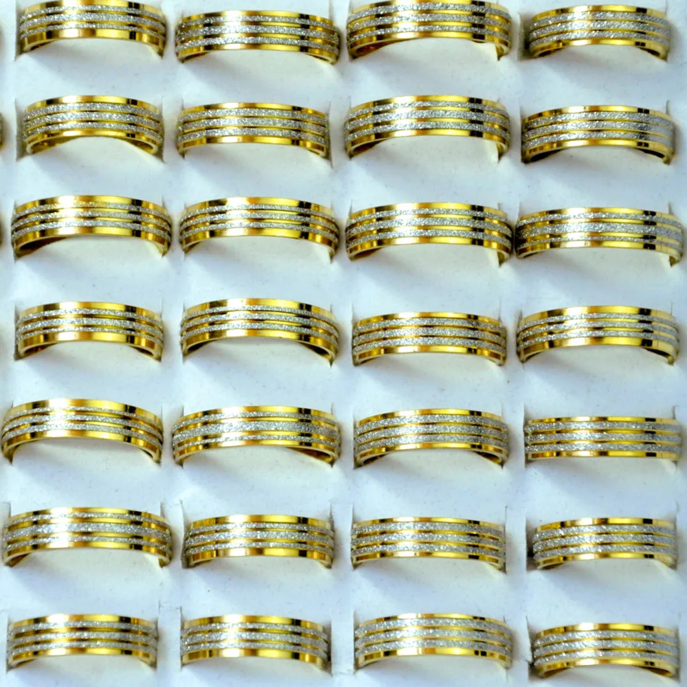 5 шт. модные блестящие полосы Золотые женские кольца из нержавеющей стали для женщин ювелирные изделия партия LR4084