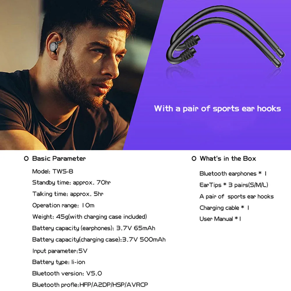 E-XY Twins Mini 3D Stereo Sound 5.0 Bluetooth Earphones & Headphones True Wireless Waterproof Sport Earbuds with Power bank