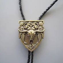 Античная бронза с покрытием Лонгхорн бык Вестерн Боло галстук шейный галстук кожаный ожерелье