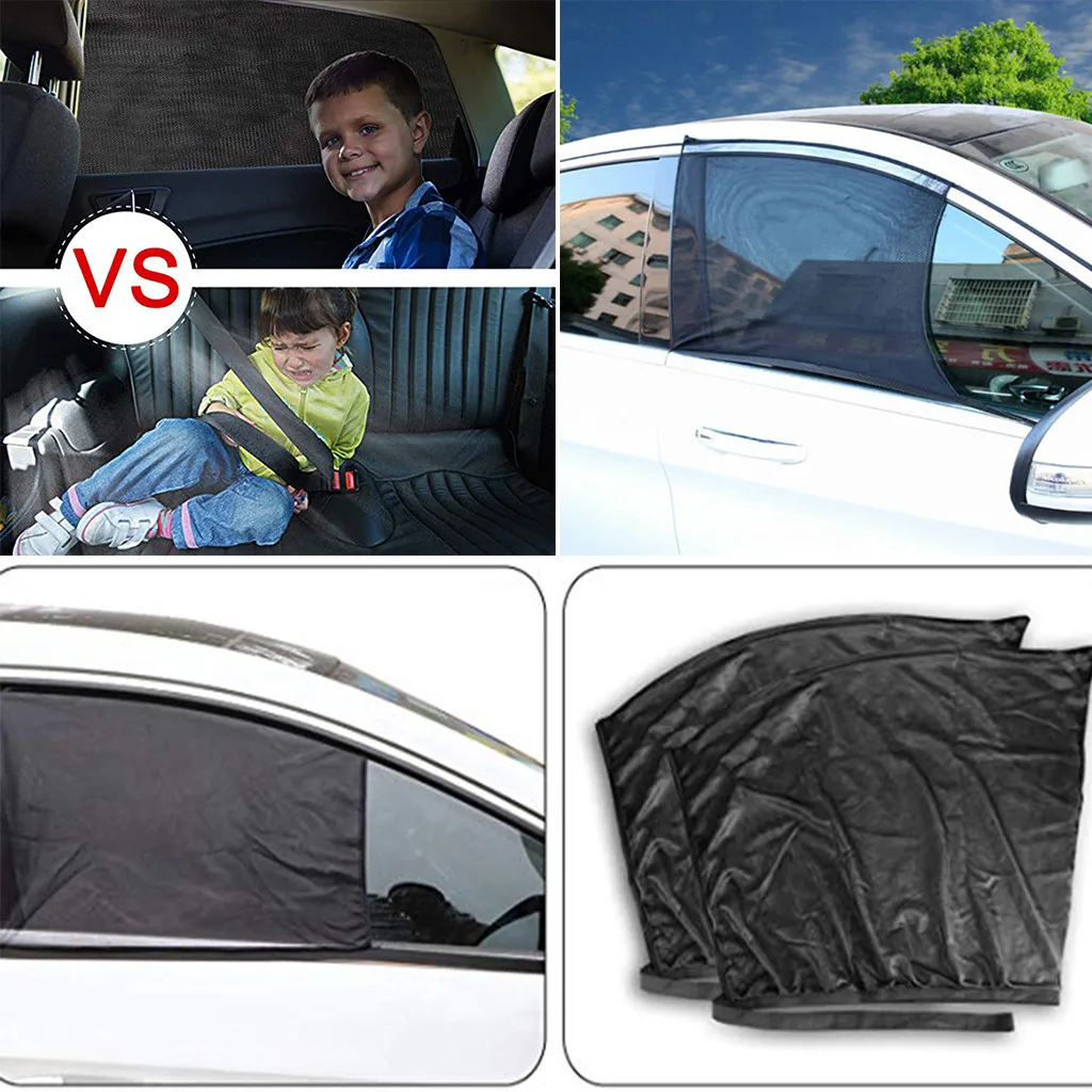 Car Window Sunshade 2Pcs Slip On Window Shades Car Sunblind UV Protection Curtain Sunshade Nylon Mesh Cover Car Curtain