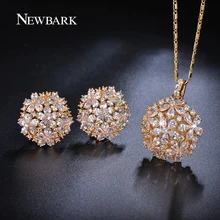 Newbark cluster flor diseño pera y redondo cz crystal set de joyas de oro plateado collares colgante stud pendientes de regalos para las mujeres