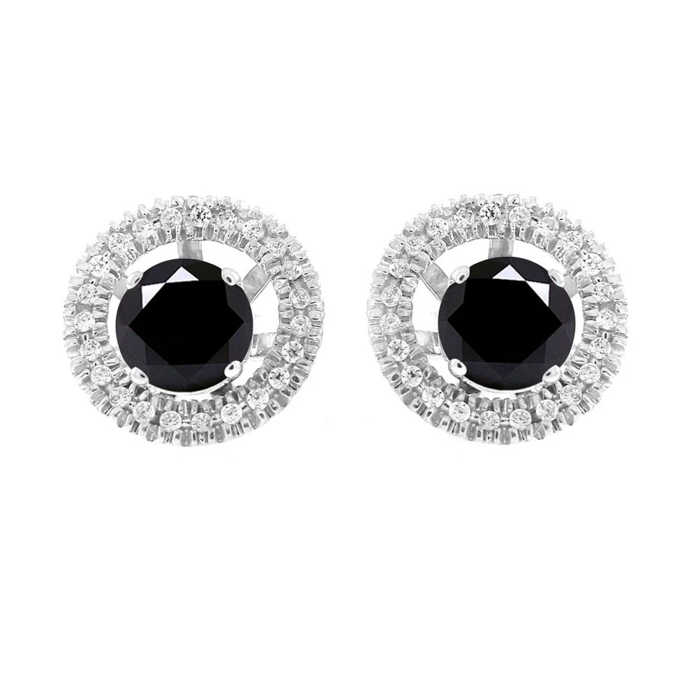 2.75 ct Round Black Moissanite Stud Halo Earrings Jackets in 10k White Gold