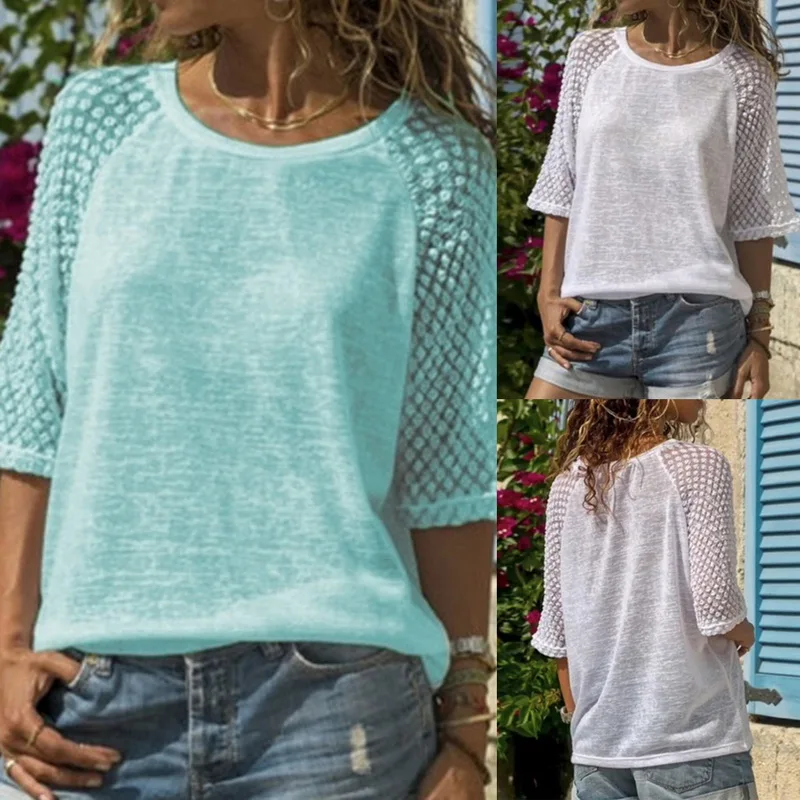 

Women Harajuku Loose Casual T shirt Women Solid O-Neck Tops 2019 Hollow Out Short Sleeve Tee Shirt Femme Breathable Summer Tee