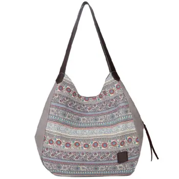 

5 Colors Ethnic Women's Multi-pocket Canvas Handbags Shoulder Bags Totes Purses 38 x 12 x 40cm