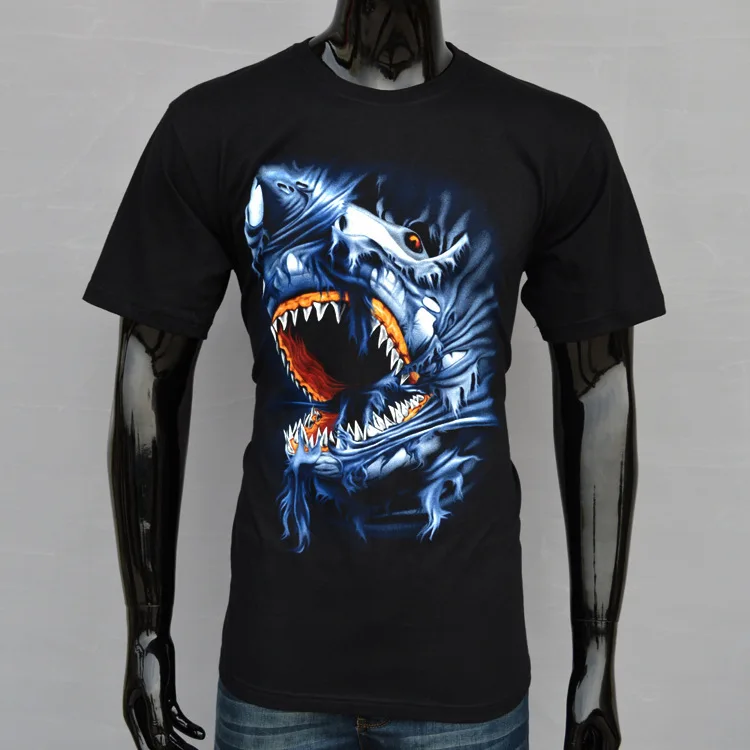 free shipping Men personality cotton short-sleeved t-shirt Cannibal 3D Shark effect pattern AliExpress explosion models | Мужская одежда
