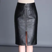 Осенние юбки женские модные из искусственной кожи Сплит с карманами и высокой посадкой юбка женская элегантная мини юбка-карандаш черный плюс размер 4XL