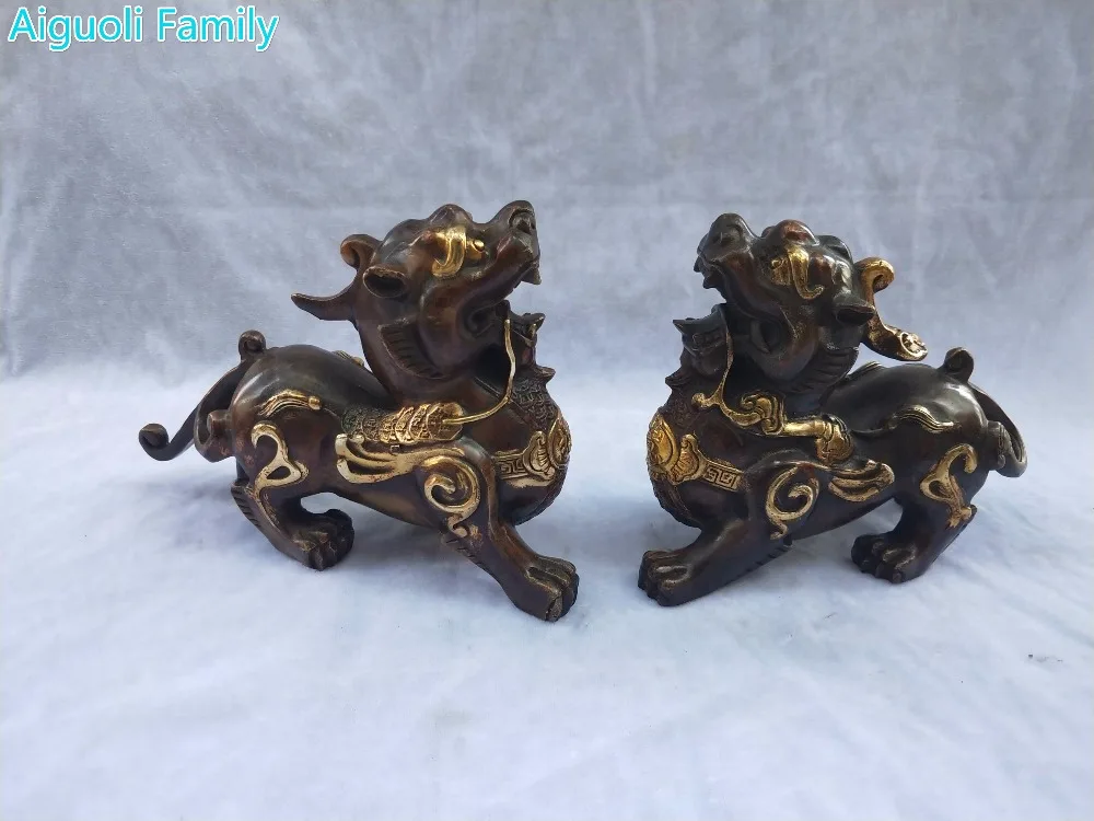 

Home Decoration Feng Shui Animal Sculpture/Art Collection Metal Crafts, 1 Pair Chinese Old Bronze Gilt Brave Troops Statue